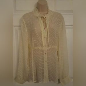 Womens Cream Polka-dot Sheer Silk Button Blouse Small Hope By Kristian Alfonso